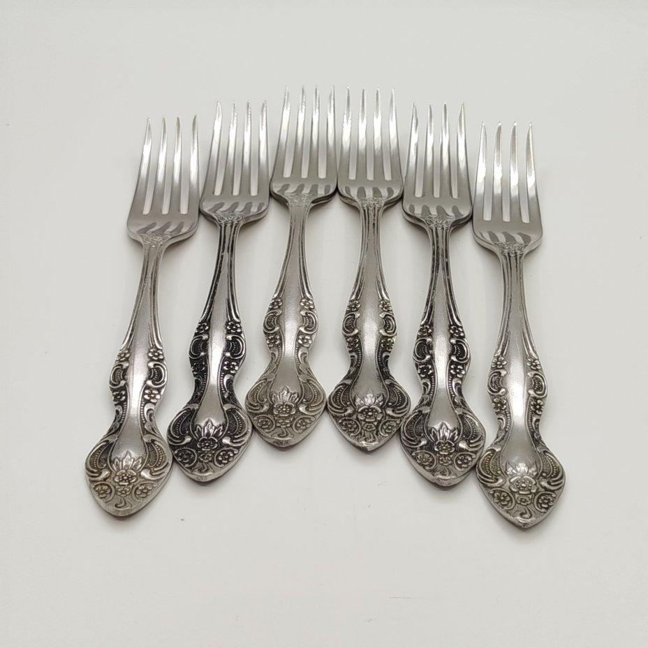 Набор вилок на 6 персон с цветочным декором на черенках, нержавеющая сталь, Кировский завод, СССР