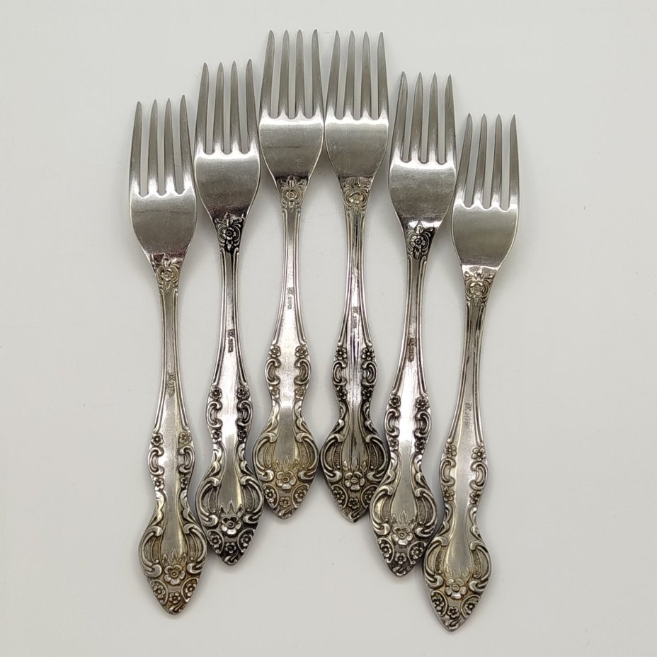 Набор вилок на 6 персон с цветочным декором на черенках, нержавеющая сталь, Кировский завод, СССР