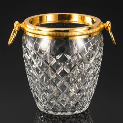 Ведро для шампанского с золотистой окантовкой, стекло, резьба, металл, Западная Европа, 1970-1990 гг.