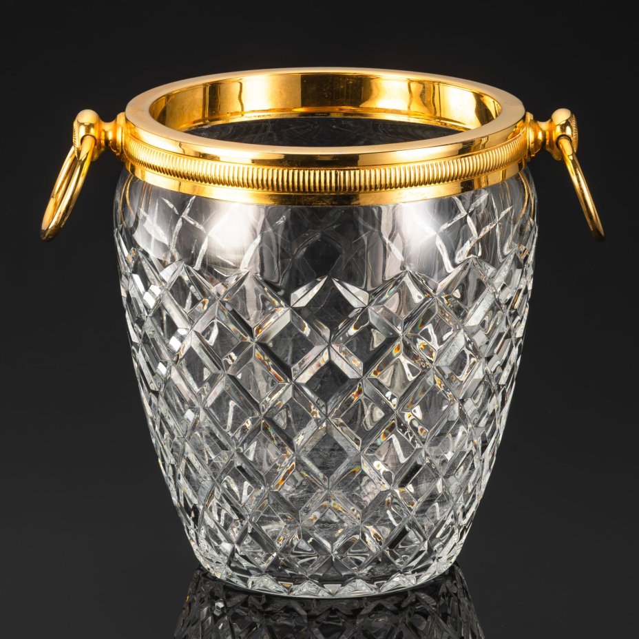 Ведро для шампанского с золотистой окантовкой, стекло, резьба, металл, Западная Европа, 1970-1990 гг.