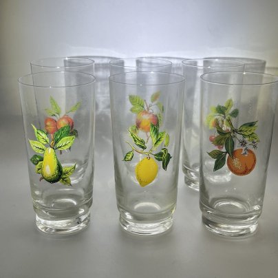 Набор из 6 стаканов "Фрукты", стекло, деколь, СССР, 1970-1990 гг.