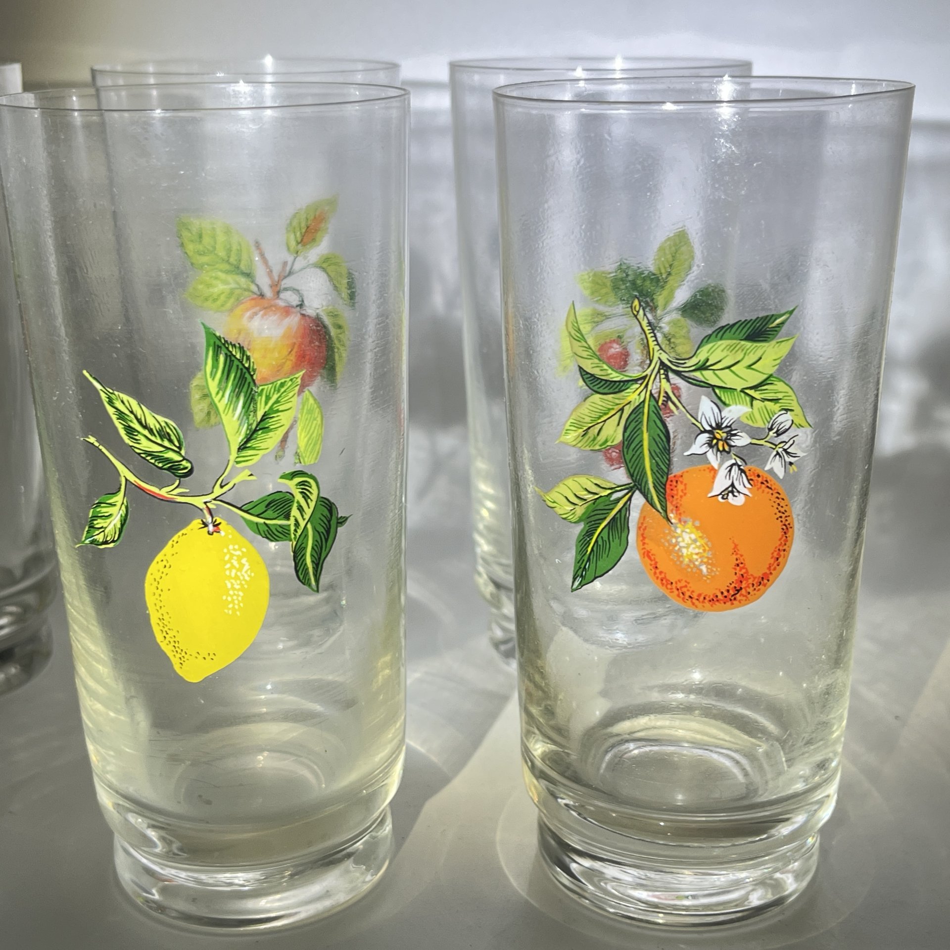 Набор из 6 стаканов "Фрукты", стекло, деколь, СССР, 1970-1990 гг.
