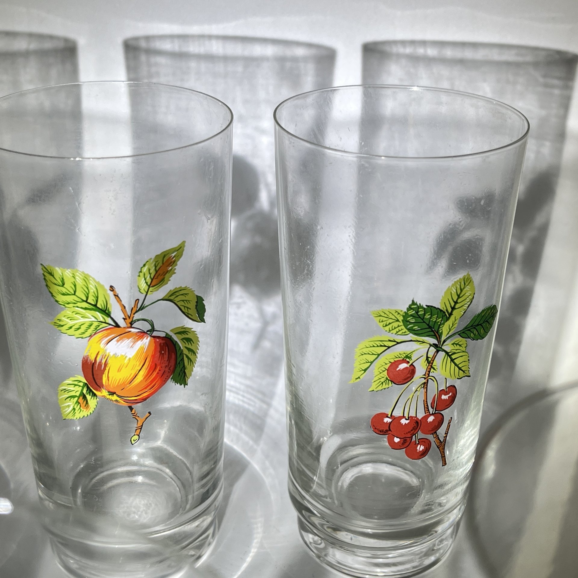 Набор из 6 стаканов "Фрукты", стекло, деколь, СССР, 1970-1990 гг.