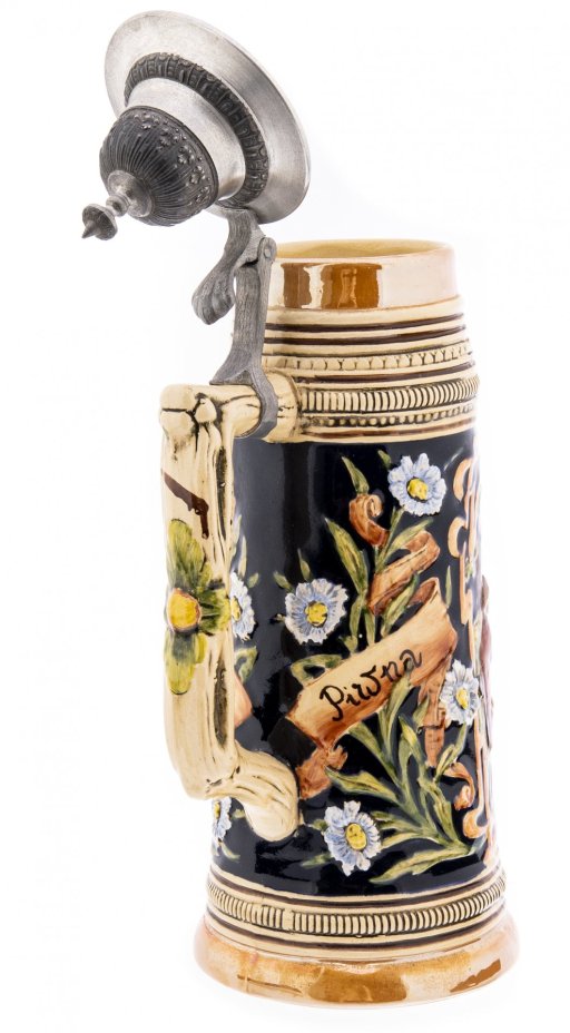 Кружка пивная "Piwna Karkzma", фаянс, олово, роспись, Польша, 1970-1990 гг.