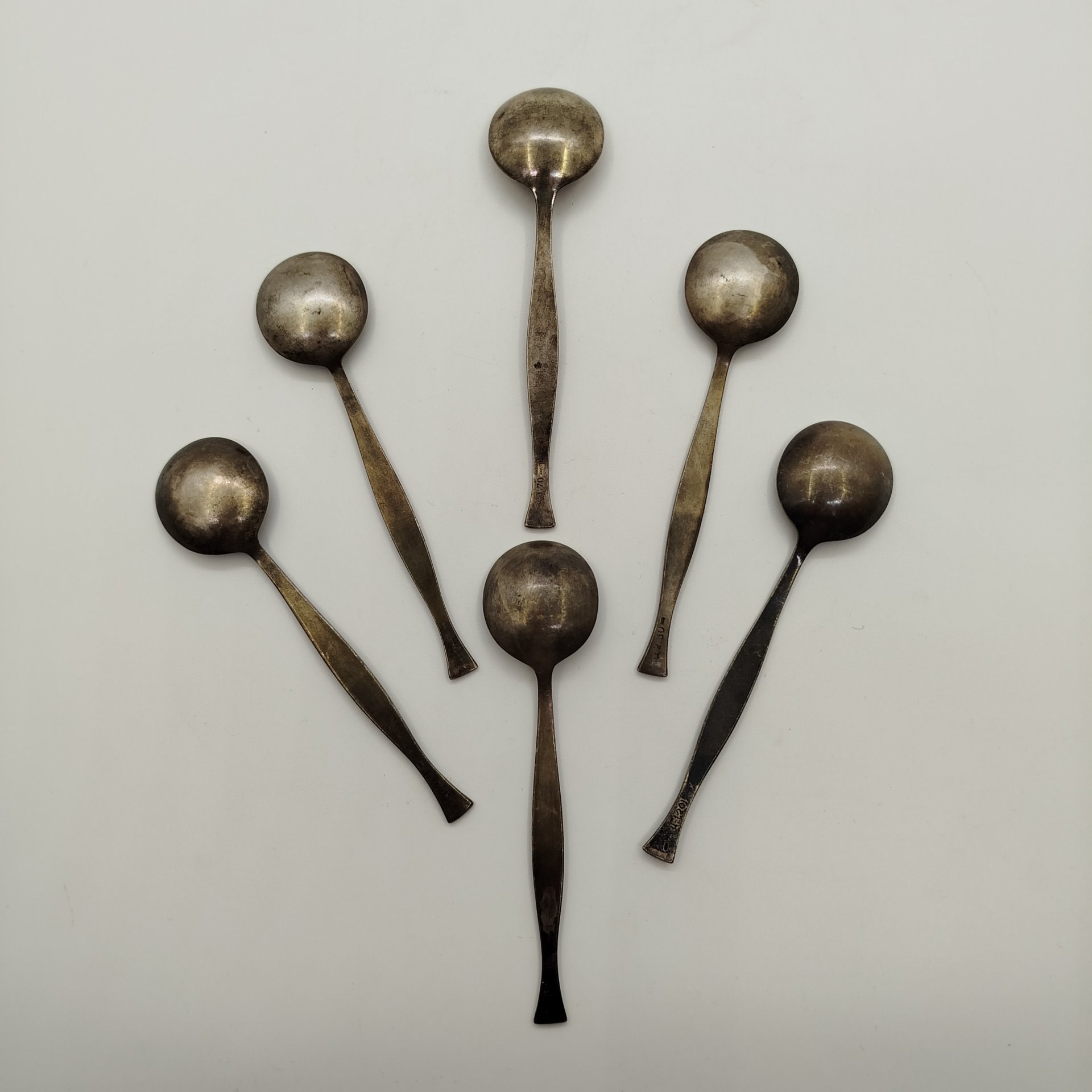 Набор из шести чайных ложек, мельхиор (медь-никель), золочение, Красносельская ювелирная фабрика, СССР, 1960-1970 гг.
