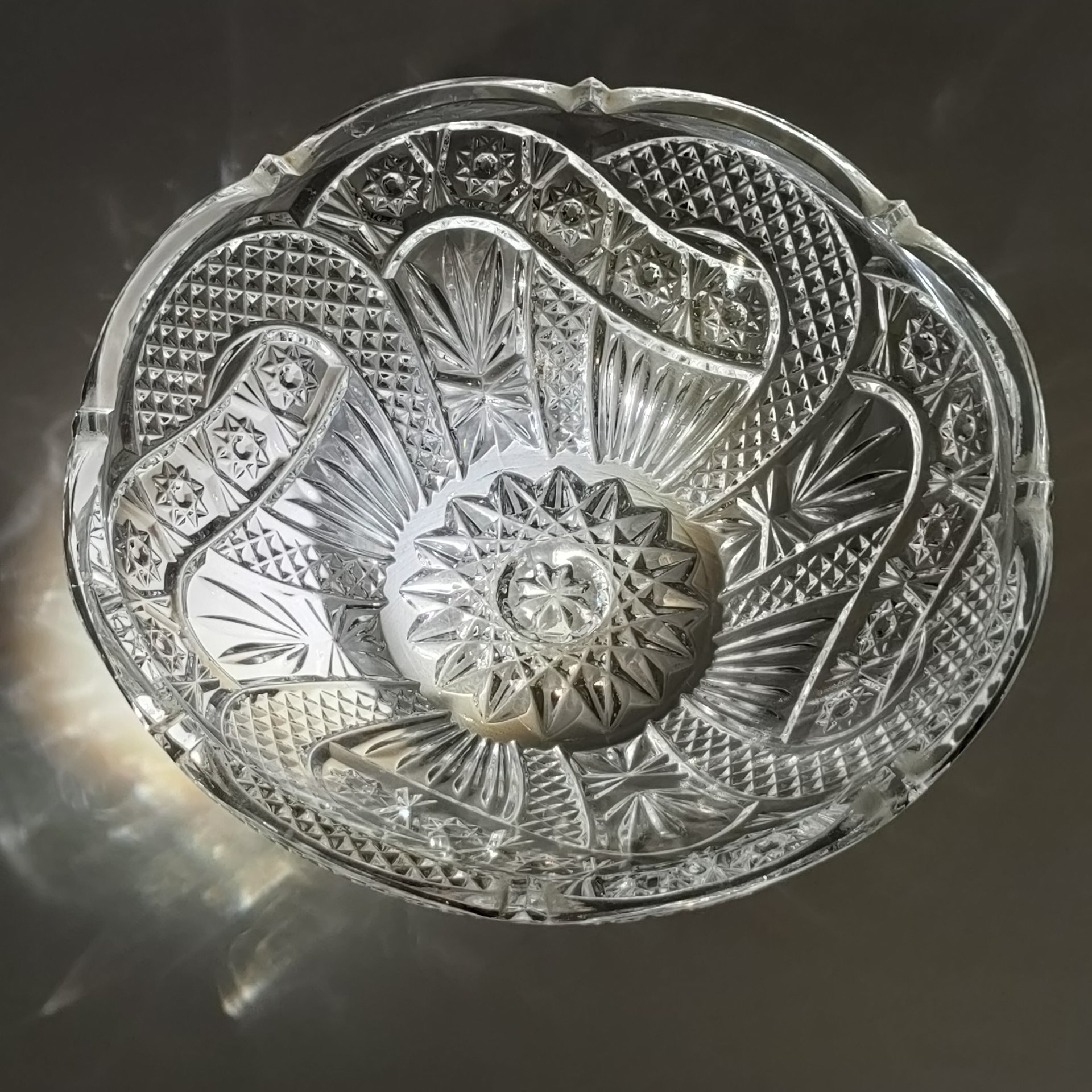 Ваза (конфетница) с геометрическим узором, хрусталь, пресс, СССР, 1970-1990 гг.