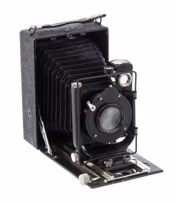 Фотоаппарат пластиночный "Фотокор-1" с объективом «Ортагоз» 4,5/135 в кофре, металл, кожзаменитель, завод "ГОМЗ", Ленинград, СССР, 1930-1941 гг., Государственный оптико-механический завод имени ОГПУ (ГОМЗ)