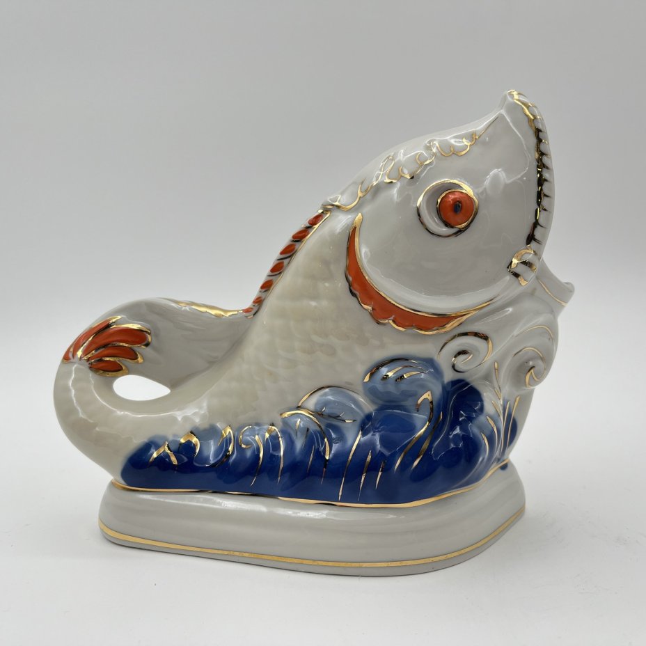 Салфетница "Рыба", фарфор, роспись, золочение, Коростенский фарфоровый завод (КФЗ), СССР, 1960-1990 гг.