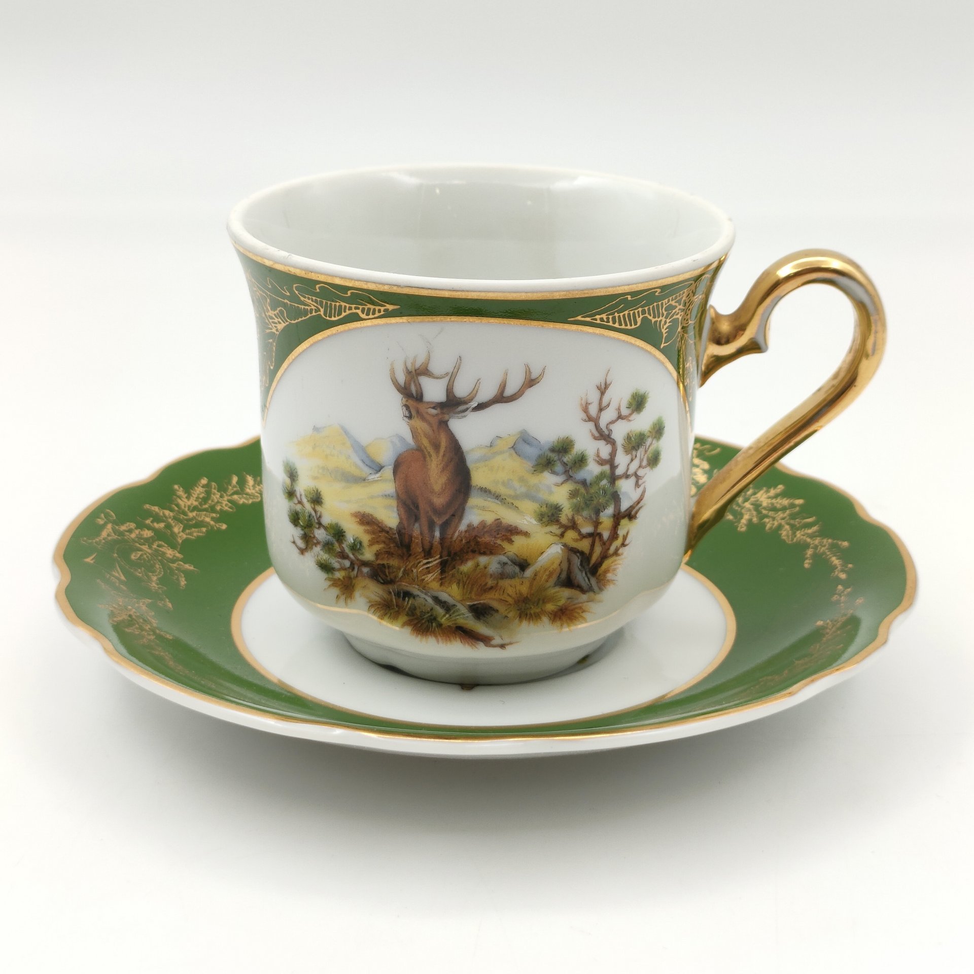 Чайная пара Мэри-Энн "Царская Охота", фарфор, крытье, деколь, золочение, Leander (Леандер), Чехия, 2000-2020 гг.