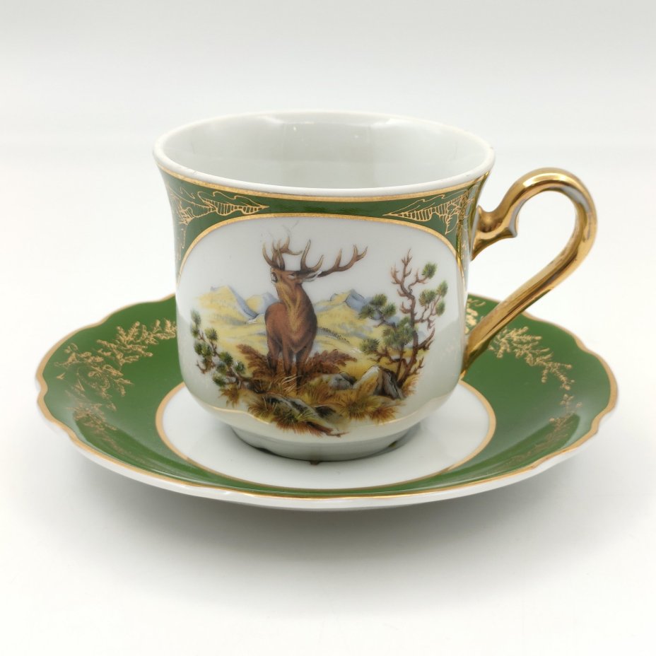 Чайная пара Мэри-Энн "Царская Охота", фарфор, крытье, деколь, золочение, Leander (Леандер), Чехия, 2000-2020 гг.