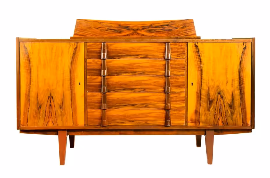 Сервант (дрессуар) трехчастный, сосна, шпон ореха, Чехословакия, 1960-1970 гг.