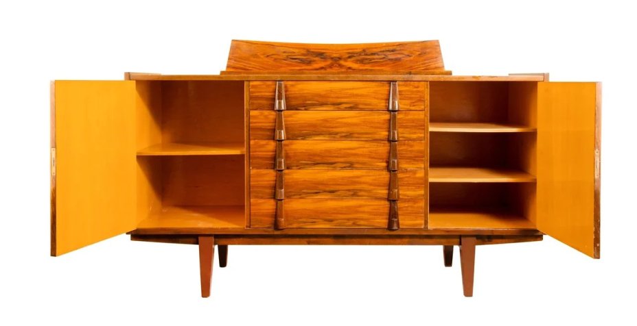 Сервант (дрессуар) трехчастный, сосна, шпон ореха, Чехословакия, 1960-1970 гг.