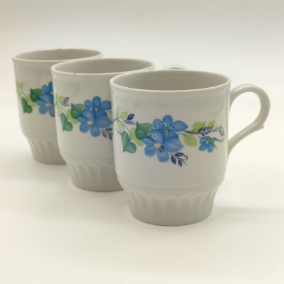 Набор из 3-х чашек с цветочным декором, фарфор, деколь, Дулевский фарфоровый завод (Дулёво), Российская Федерация, 1990 г.