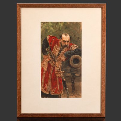Хромолитография по картине "Гетман" в раме, автор картины И.Е. Репин, Артистическое заведение А.Ф. Маркса, бумага, печать, картон, стекло, Российская империя, 1893 г.