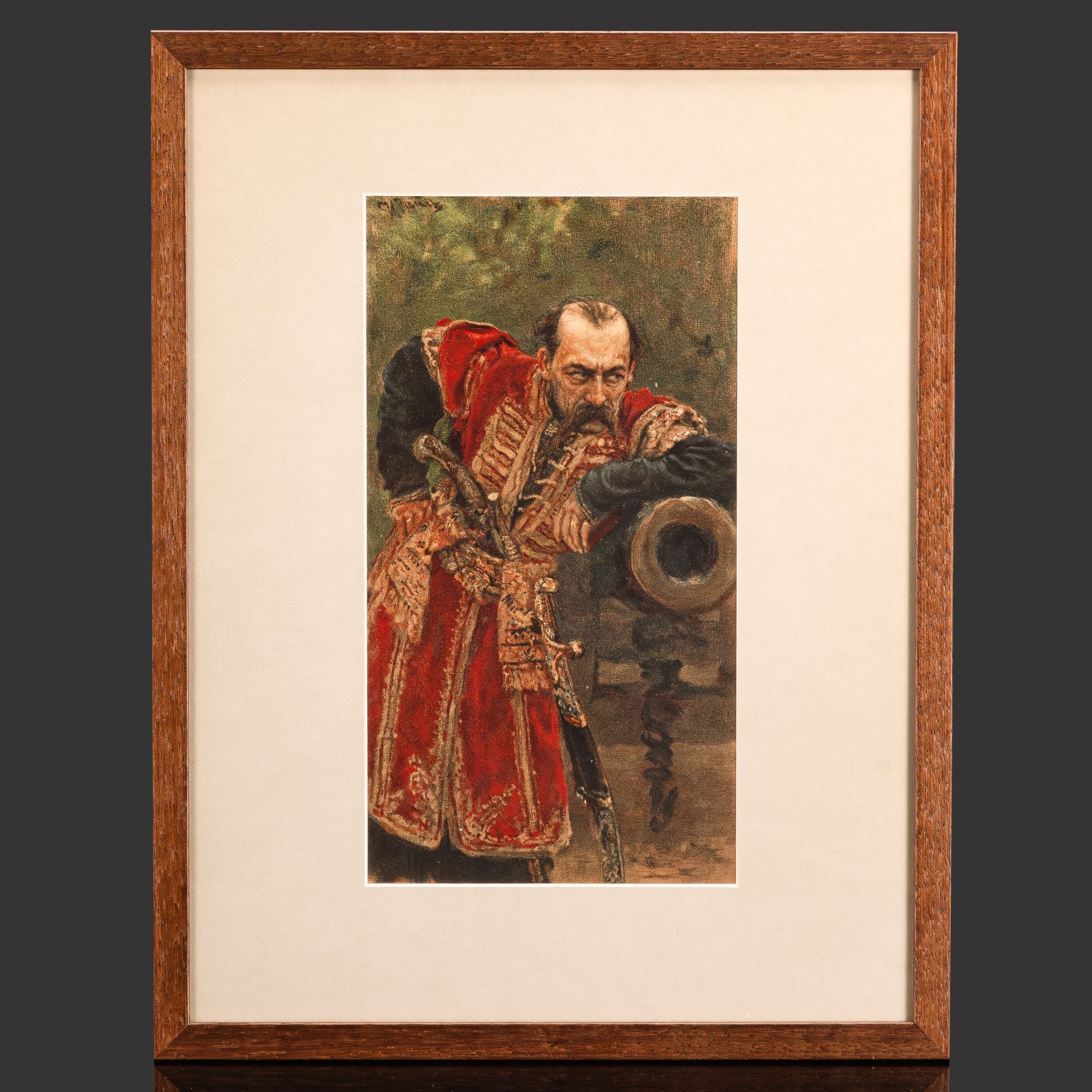 Хромолитография по картине "Гетман" в раме, автор картины И.Е. Репин, Артистическое заведение А.Ф. Маркса, бумага, печать, картон, стекло, Российская империя, 1893 г.