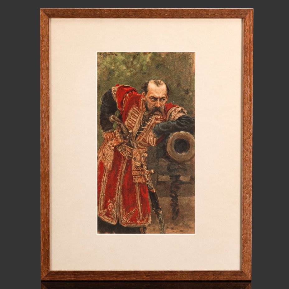 Хромолитография по картине "Гетман" в раме, автор картины И.Е. Репин, Артистическое заведение А.Ф. Маркса, бумага, печать, картон, стекло, Российская империя, 1893 г.