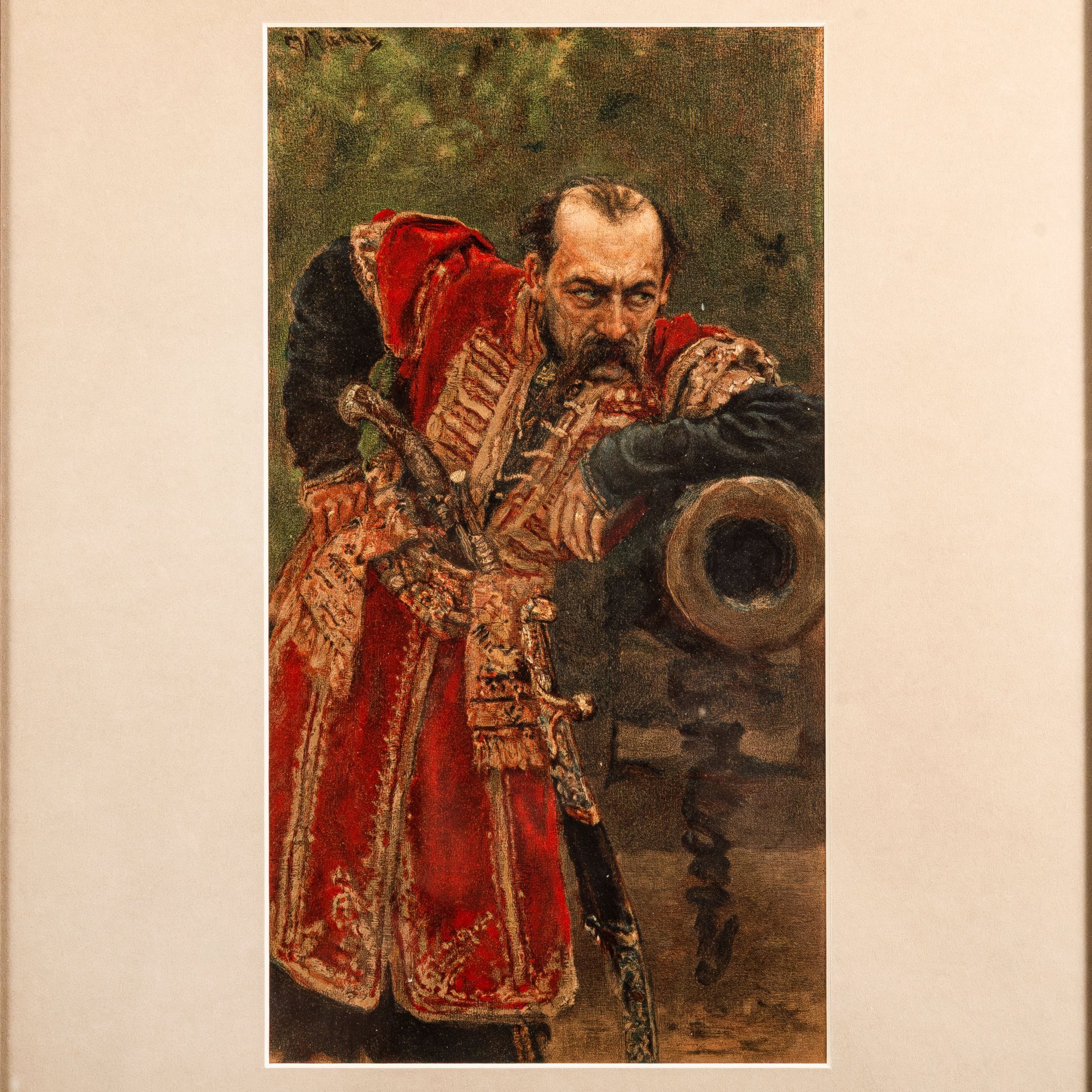 Хромолитография по картине "Гетман" в раме, автор картины И.Е. Репин, Артистическое заведение А.Ф. Маркса, бумага, печать, картон, стекло, Российская империя, 1893 г.