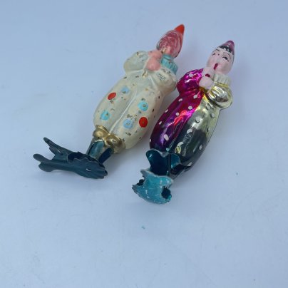 Набор из 2-х ёлочных игрушек "Клоун с дудочкой", стекло, роспись, металл, Завод стеклянных ёлочных украшений и оптических изделий, г. Москва, СССР, 1950-1960 гг.