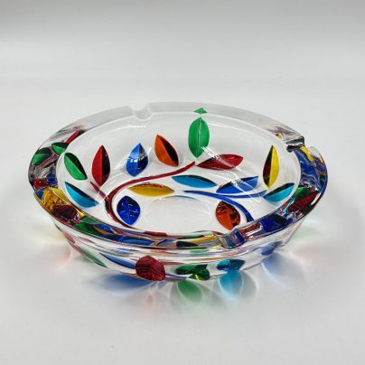 Пепельница с декором в виде разноцветных листьев, Murano