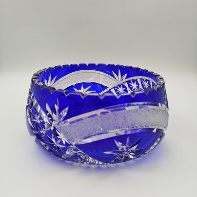 Ваза-фруктовница кобальтового цвета с резным декором и линзами, (крупная)