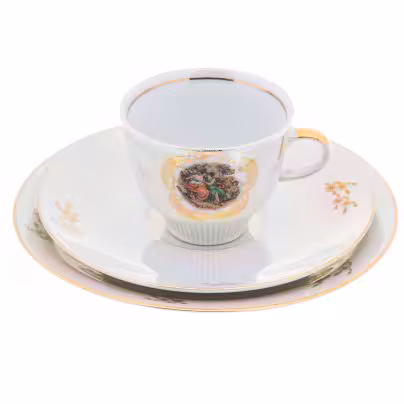 Чайное трио "Мадонна"  (в подборе), фарфор, деколь, люстр, фабрика "Colditz Porcelain Factory", ГДР, 1960-1990 гг., Colditz (Кольдиц)