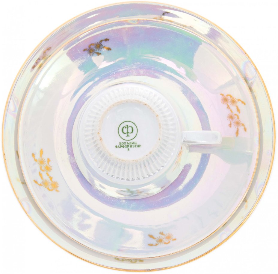 Чайное трио "Мадонна"  (в подборе), фарфор, деколь, люстр, фабрика "Colditz Porcelain Factory", ГДР, 1960-1990 гг., Colditz (Кольдиц)