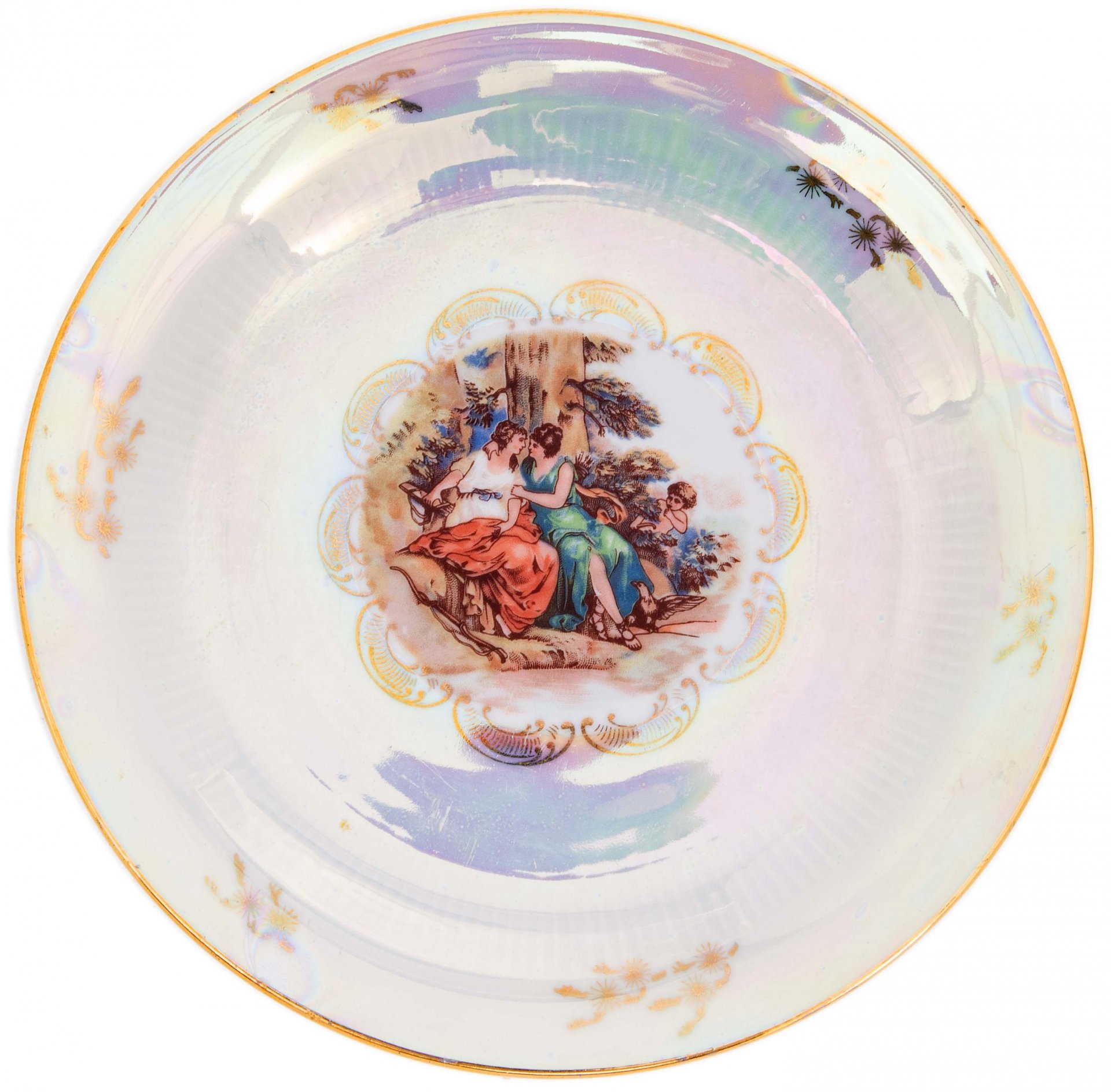 Чайное трио "Мадонна"  (в подборе), фарфор, деколь, люстр, фабрика "Colditz Porcelain Factory", ГДР, 1960-1990 гг., Colditz (Кольдиц)