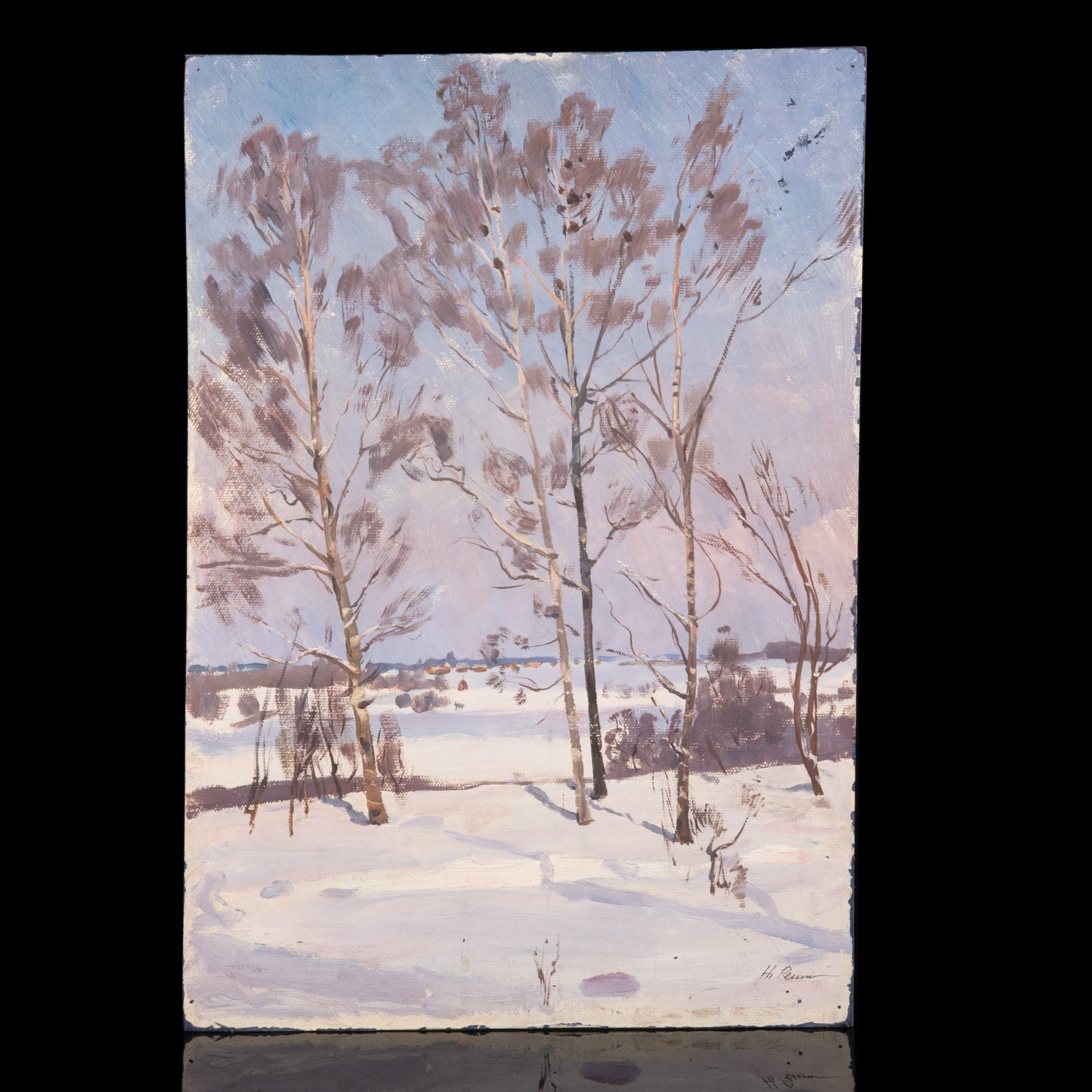 Картина "Старая Ладога. Весна", художник Репин Николай Никитович (1932-2023 гг.), картон, масло, СССР, 1980 г.