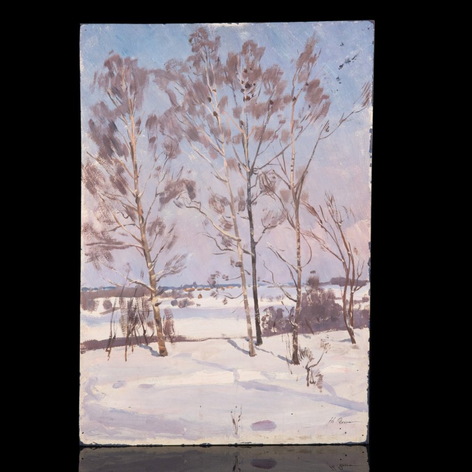 Картина "Старая Ладога. Весна", художник Репин Николай Никитович (1932-2023 гг.), картон, масло, СССР, 1980 г.