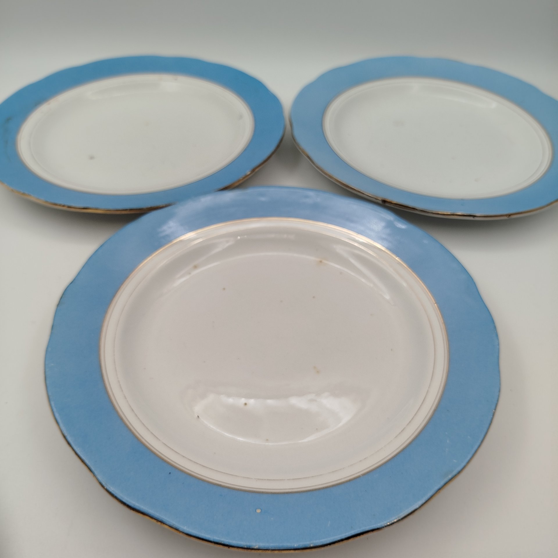 Набор обеденных тарелок с голубым кантом на 4 персоны