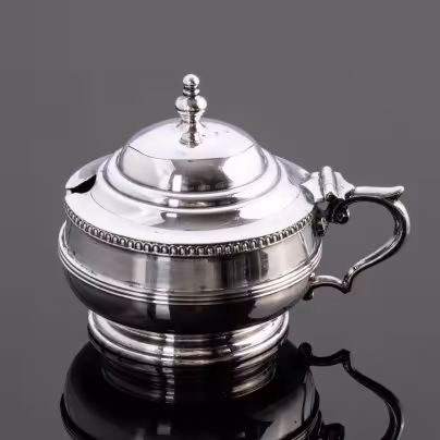 Горчичница с откидной крышкой и с декоративным пояском, Elkington & Co.