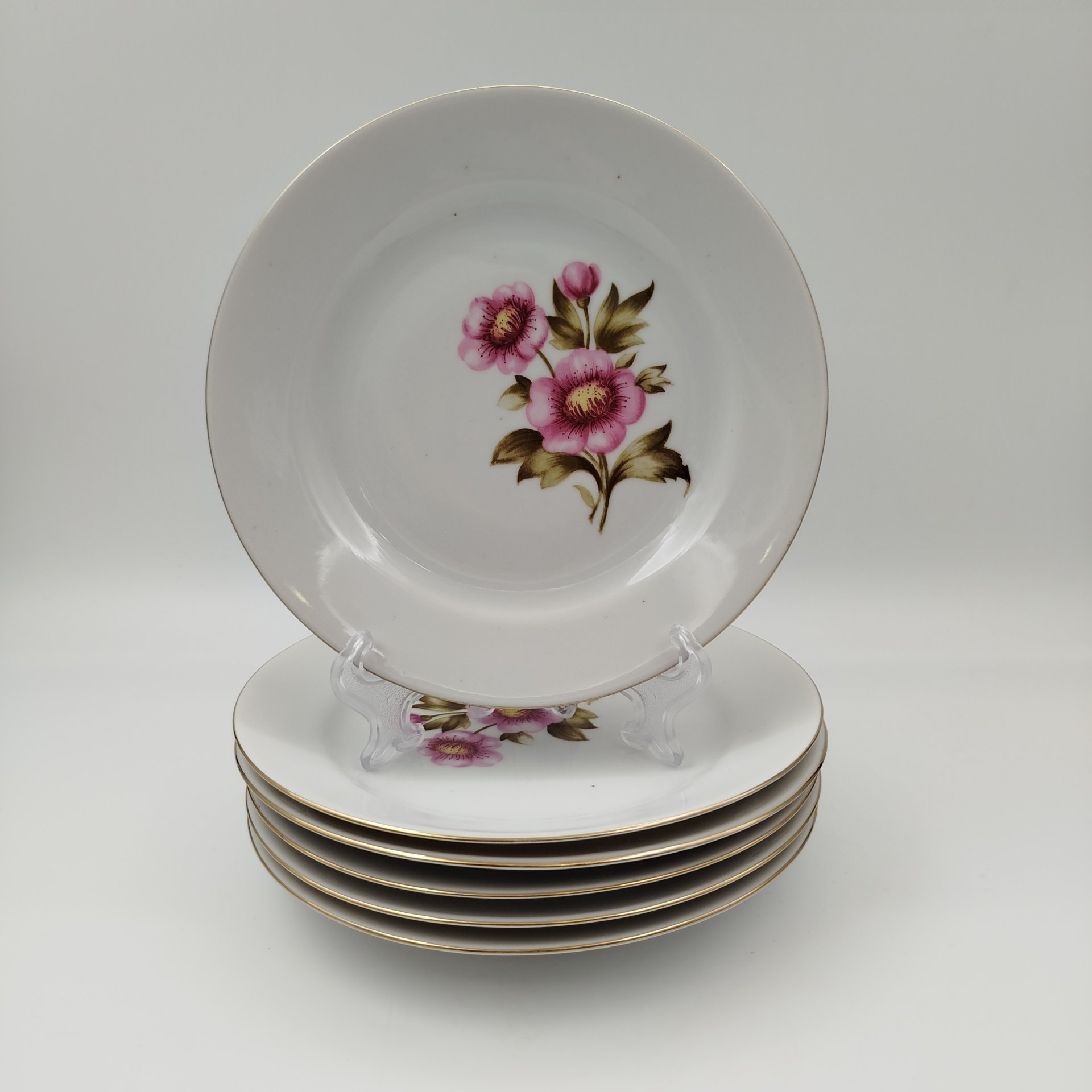Комплект для подачи десерта, украшенные цветочным декором, (Блюдо и 6 десертных тарелок), фарфор, деколь, золочение, Kahla, Германия, 1970-1990 гг.