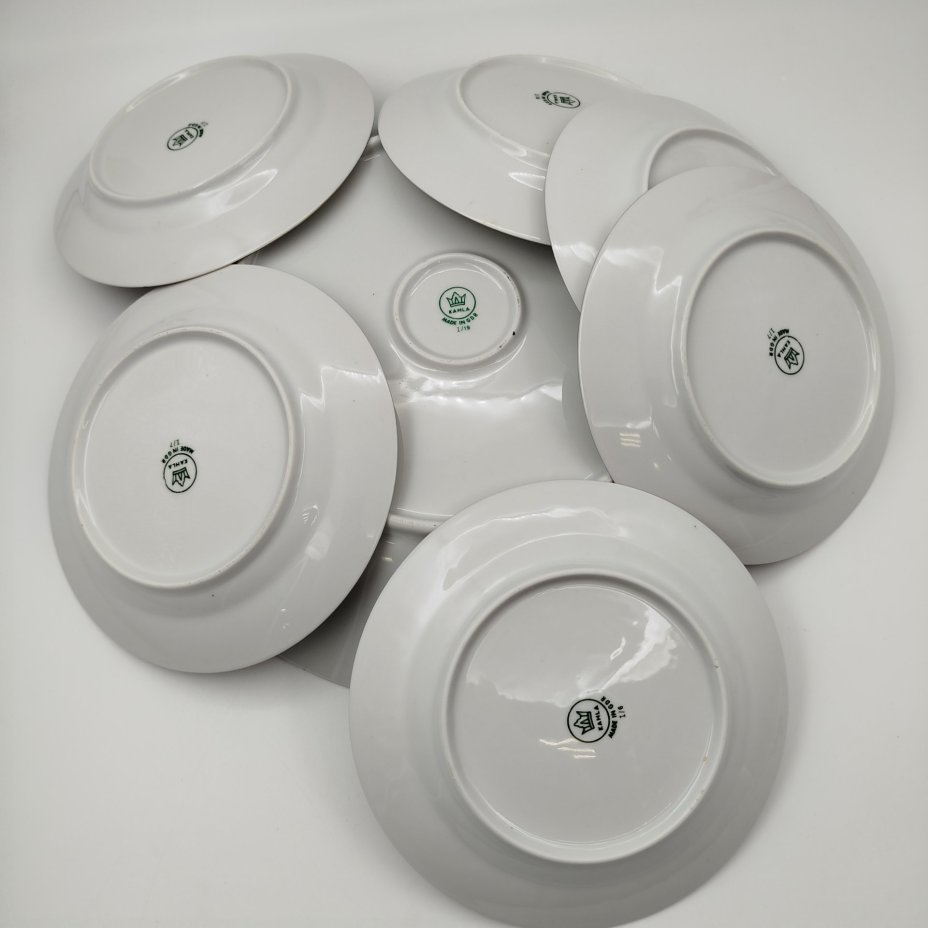 Комплект для подачи десерта, украшенные цветочным декором, (Блюдо и 6 десертных тарелок), фарфор, деколь, золочение, Kahla, Германия, 1970-1990 гг.