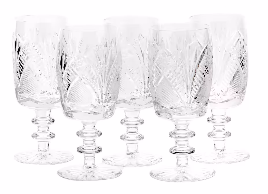 Набор фужеров на 5 персон, хрусталь, резьба, СССР, 1970-1990 гг.