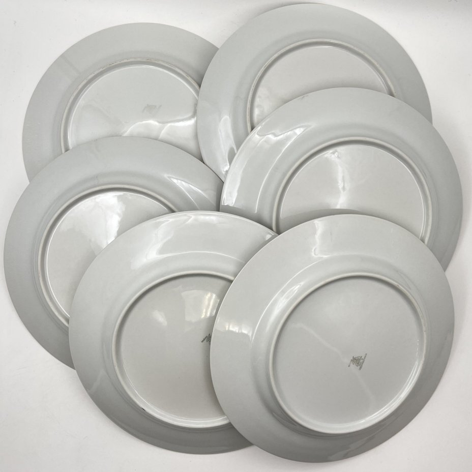 Набор из шести обеденных тарелок с цветочным декором, фарфор, деколь, золочение, Bohemia (Neurohlau), Чехословакия, 1970-1990 гг.