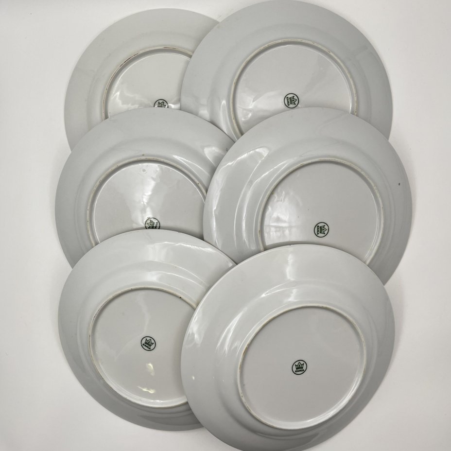 Набор из 6-ти обеденных тарелок с изображением розы, фарфор, деколь, золочение, Kahla, ГДР, 1968-1987 гг.