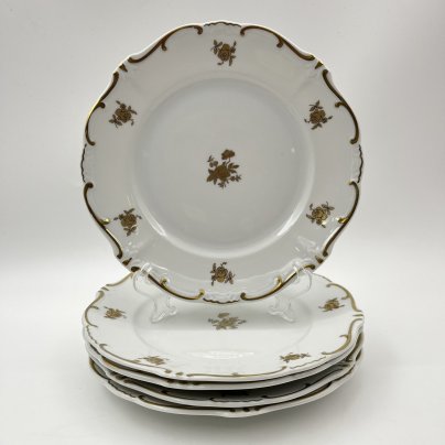 Набор из 5-ти десертных тарелок, украшенных цветочным декором, серия "Katharina", фарфор, золочение, Weimar Porzellan (Веймарский фарфор), ГДР, 1950-1980 гг.