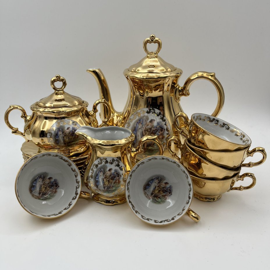 Сервиз кофейный с мифологической сценой на 6 персон (15 предметов), фарфор, деколь, золочение, Bareuther & Co., Bavaria, Германия, 1950-1960 гг.