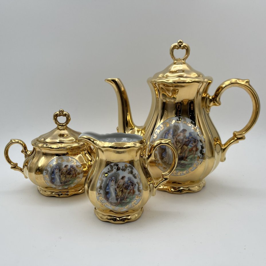 Сервиз кофейный с мифологической сценой на 6 персон (15 предметов), фарфор, деколь, золочение, Bareuther & Co., Bavaria, Германия, 1950-1960 гг.