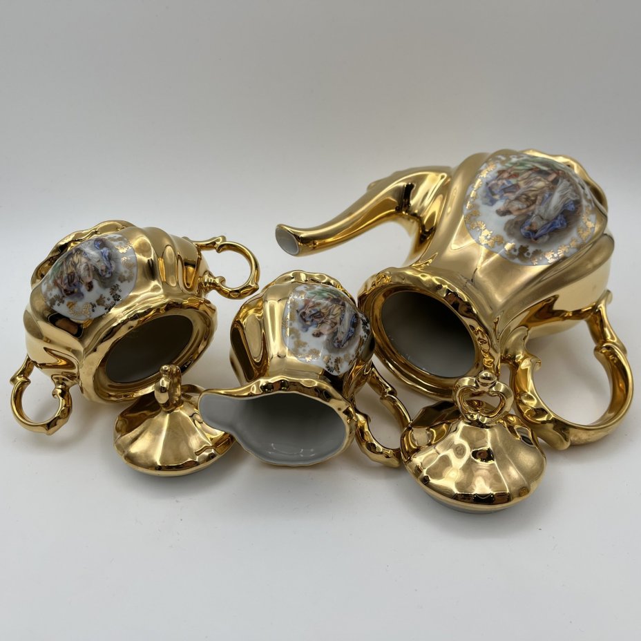 Сервиз кофейный с мифологической сценой на 6 персон (15 предметов), фарфор, деколь, золочение, Bareuther & Co., Bavaria, Германия, 1950-1960 гг.