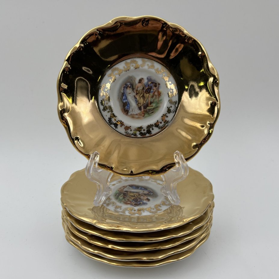 Сервиз кофейный с мифологической сценой на 6 персон (15 предметов), фарфор, деколь, золочение, Bareuther & Co., Bavaria, Германия, 1950-1960 гг.