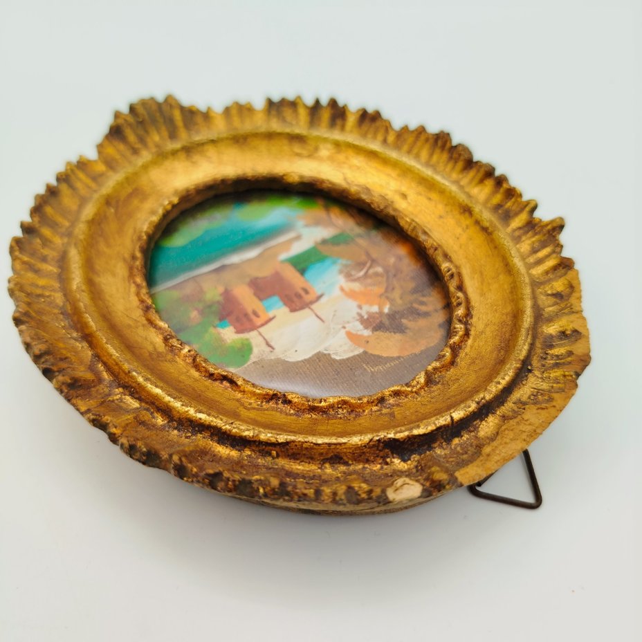 Картина (миниатюра) "Пейзаж с замком" в раме, холст на картоне, масло, композитный материал, стекло