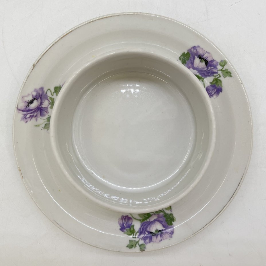 Соусник (масленка) с флоральным декором, фарфор, деколь, золочение, Дулевский фарфоровый завод (Дулёво), СССР, 1930-1952 гг.