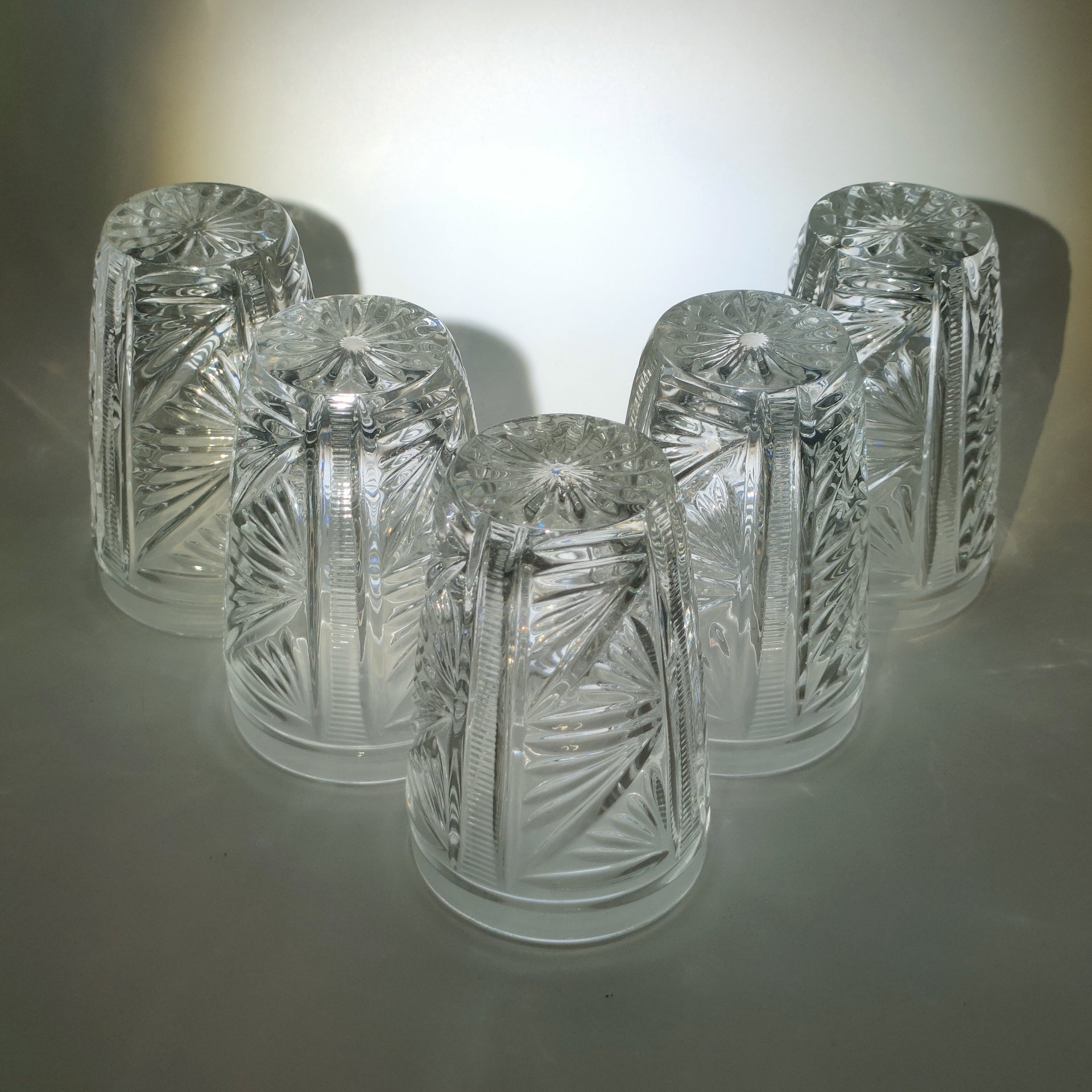 Набор из 5-ти стаканов с геометрическим декором, хрусталь, СССР, 1970-1990 гг.