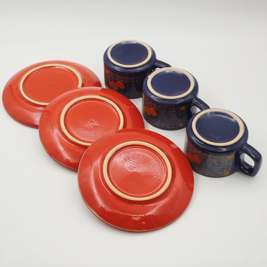 Набор из 3-х кофейных пар с декором в виде сердец, керамика, деколь, KIL, Югославия, 1980-1990 гг.