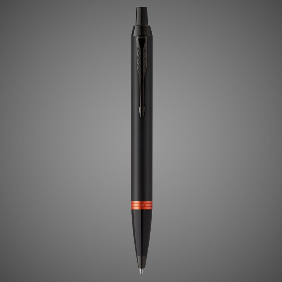 Шариковая ручка Parker IM Vibrant Rings Flame Orange, стержень: Mblue, в подарочной упаковке., Лаки и смолы: лак, латунь
