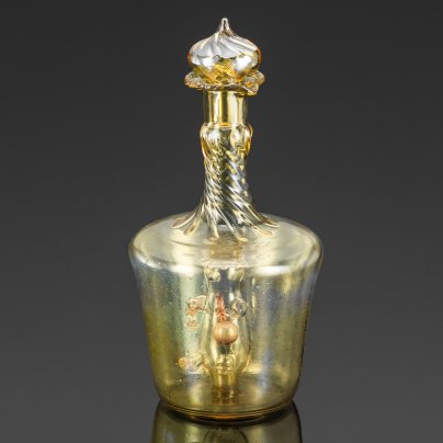 Графин "Напиться до чертиков" с медведем в бутылке, стекло, гутная техника, СССР, 1960-1980 гг.