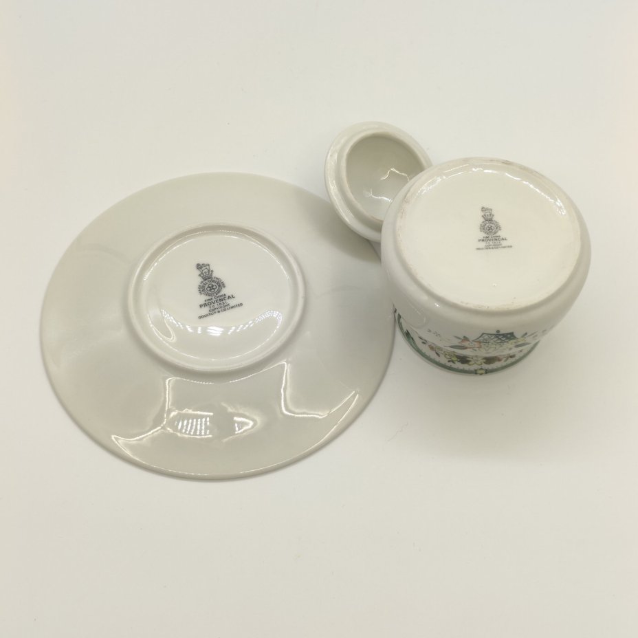 Набор из блюдца и сахарницы с цветочным декором, серия "Provencal", фарфор, деколь, Royal Doulton, Великобритания, 1973-1990 гг., Royal Doulton