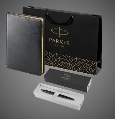 Подарочный набор: Шариковая ручка Parker Jotter XL SE20 Monochrome в подарочной упаковке, цвет: Black, стержень: Mblue и Ежедневник черный недатирова, Металлы: металл, нержавеющая сталь