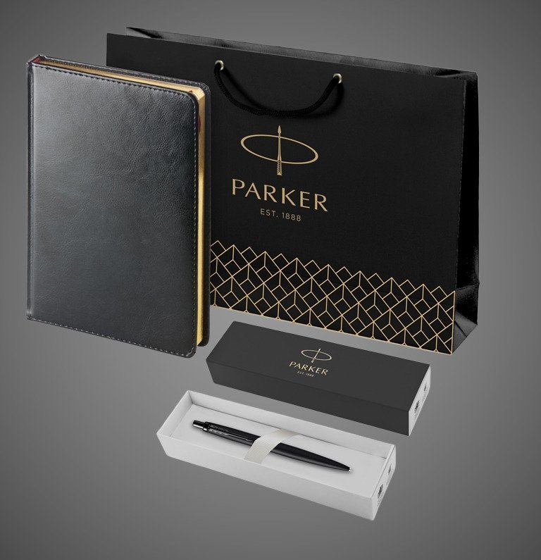 Подарочный набор: Шариковая ручка Parker Jotter XL SE20 Monochrome в подарочной упаковке, цвет: Black, стержень: Mblue и Ежедневник черный недатирова, Металлы: металл, нержавеющая сталь